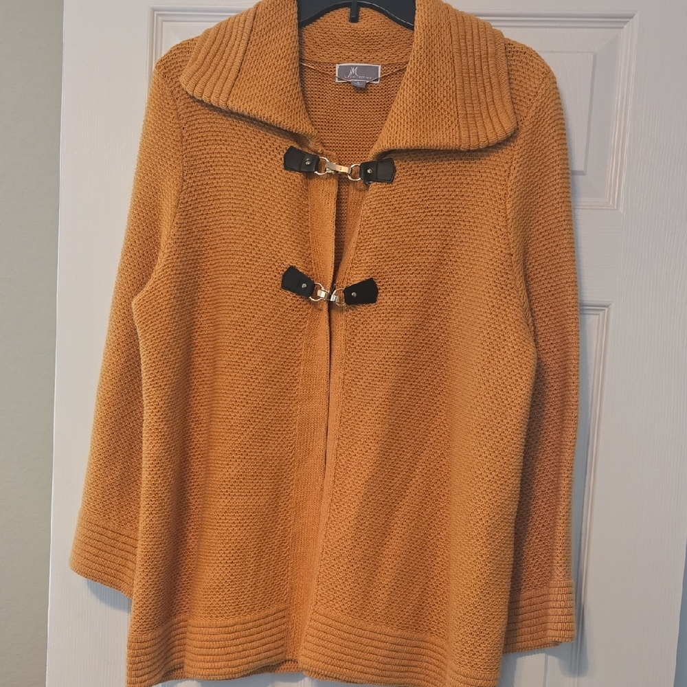 JM Collection Orange Cardigan with Toggle Accents